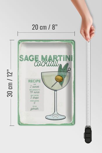 Recette de signe en étain, recette de Cocktail à la sauge Martini, 20x30cm 4