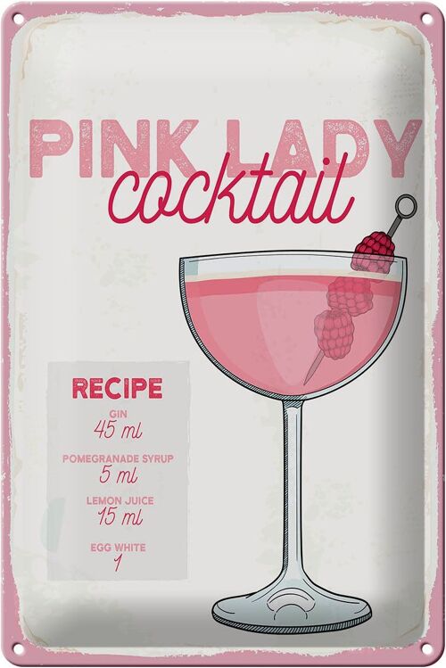 Blechschild Rezept Pink Lady Cocktail Recipe 20x30cm