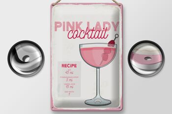 Plaque en tôle recette Pink Lady Cocktail Recipe 20x30cm 2