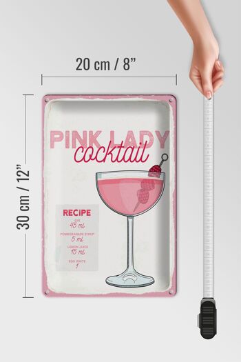 Plaque en tôle recette Pink Lady Cocktail Recipe 20x30cm 4