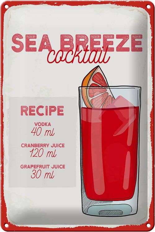 Blechschild Rezept Sea Breeze Cocktail Recipe 20x30cm
