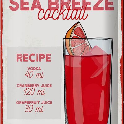 Blechschild Rezept Sea Breeze Cocktail Recipe 20x30cm