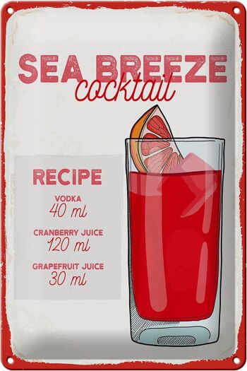 Plaque en tôle recette Sea Breeze Cocktail Recipe 20x30cm 1