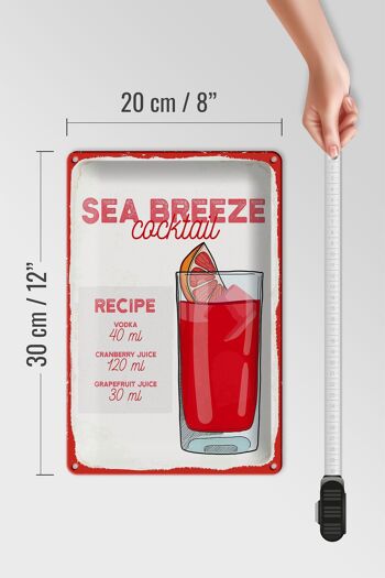 Plaque en tôle recette Sea Breeze Cocktail Recipe 20x30cm 4