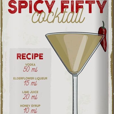 Blechschild Rezept Spicy Fifty Cocktail Recipe 20x30cm