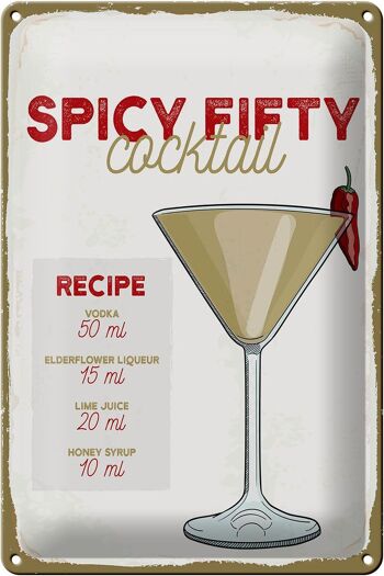 Plaque en tôle Recette Spicy Fifty Cocktail Recipe 20x30cm 1