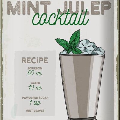 Blechschild Rezept Mint Julep Cocktail Recipe 20x30cm