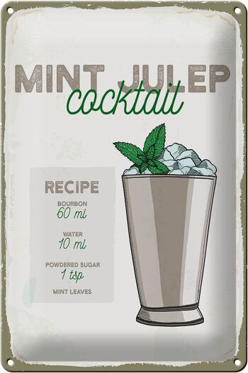 Plaque en tôle Recette Mint Julep Cocktail Recipe 20x30cm 1