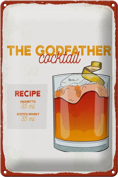 Blechschild Rezept The Godfather Cocktail Recipe 20x30cm