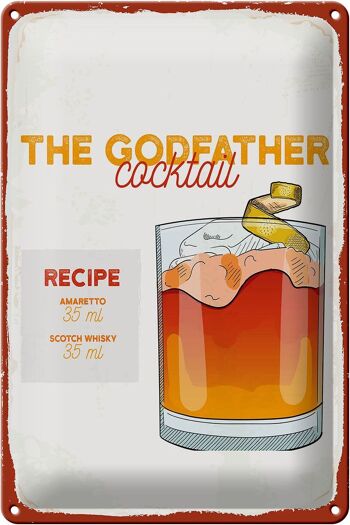 Plaque en tôle recette Le Parrain Recette Cocktail 20x30cm 1