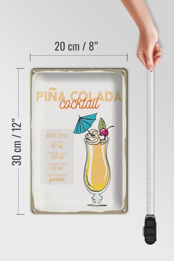 Plaque en tôle Recette Pina Colada Recette de cocktail 20x30cm 4