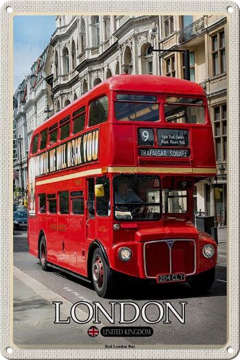 Panneau en étain villes londres royaume-uni, Bus rouge de Londres, 20x30cm 1