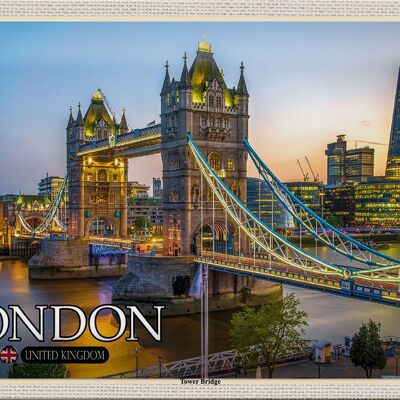 Targa in metallo Città Tower Bridge Londra Regno Unito Inghilterra 30x20 cm