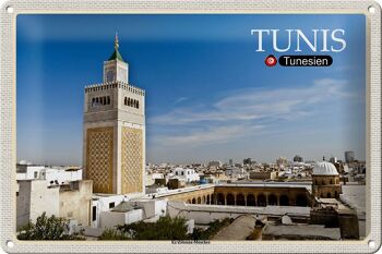 Panneau en étain voyage Tunisie mosquée Ez Zitouna 30x20cm 1