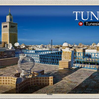 Cartel de chapa de viaje Túnez Medina Mezquita 30x20cm