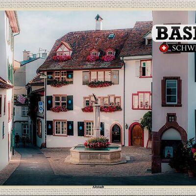 Blechschild Reise Basel Schweiz Altstadt 30x20cm