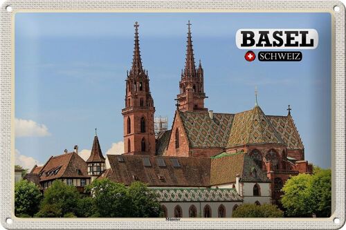 Blechschild Reise Basel Schweiz Münster Kirche 30x20cm