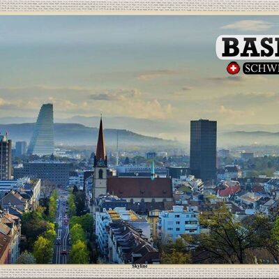 Cartel de chapa de viaje Basilea Suiza Skyline Architecture 30x20cm