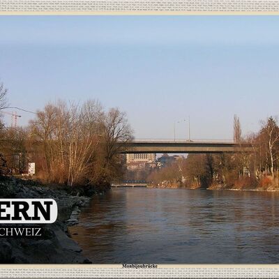 Cartel de chapa de viaje Berna Suiza Monbijou puente río 30x20cm