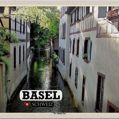 Cartel de chapa de viaje Basilea Suiza St. Edificio Valle Alban 30x20cm