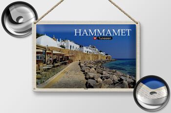 Plaque en étain voyage Hammamet Tunisie mer plage 30x20cm 2