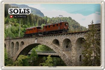 Panneau en étain voyage Solis Suisse Soliser viaduc pont 30x20cm 1