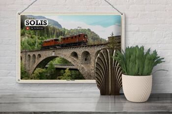 Panneau en étain voyage Solis Suisse Soliser viaduc pont 30x20cm 3