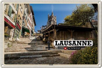 Plaque en étain voyage Lausanne Suisse architecture de la vieille ville 30x20cm 1