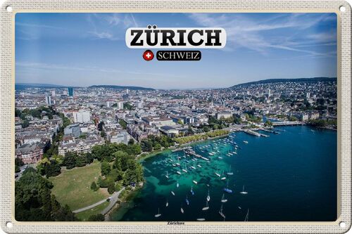 Blechschild Reise Zürich Schweiz Zürichsee Boote 30x20cm