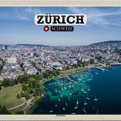 Plaque en tôle voyage Zurich Suisse Lac de Zurich bateaux 30x20cm