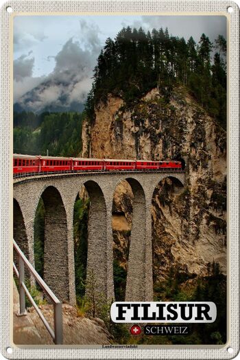 Plaque en tôle voyage Filisur Suisse Viaduc de Landwasser 20x30cm 1