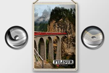 Plaque en tôle voyage Filisur Suisse Viaduc de Landwasser 20x30cm 2