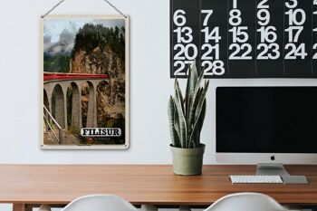 Plaque en tôle voyage Filisur Suisse Viaduc de Landwasser 20x30cm 3