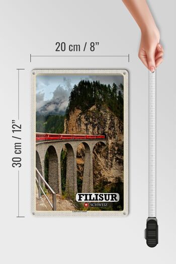 Plaque en tôle voyage Filisur Suisse Viaduc de Landwasser 20x30cm 4