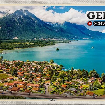 Cartel de chapa viaje Ginebra Suiza Lago Lemán naturaleza 30x20cm