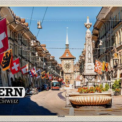 Tin sign travel Bern Switzerland old town flags 30x20cm