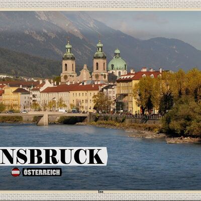 Signe en étain voyage Innsbruck autriche Inn River 30x20cm