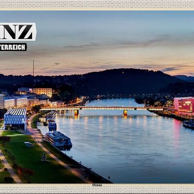 Panneau en étain voyage Linz Autriche Danube 30x20cm