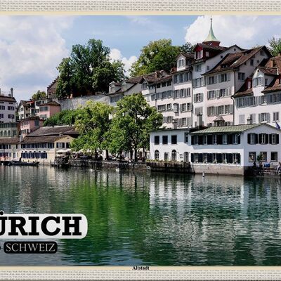 Signe en étain voyage Zurich suisse vieille ville rivière 30x20cm