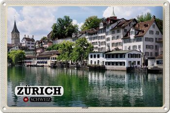 Signe en étain voyage Zurich suisse vieille ville rivière 30x20cm 1