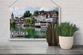 Signe en étain voyage Zurich suisse vieille ville rivière 30x20cm 3