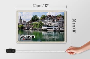 Signe en étain voyage Zurich suisse vieille ville rivière 30x20cm 4