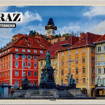 Cartel de chapa de viaje Graz Austria arquitectura del casco antiguo 30x20cm