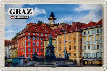 Signe en étain voyage Graz autriche, Architecture de la vieille ville 30x20cm 1