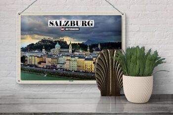 Panneau en étain voyage Salzbourg Autriche vieille ville 30x20cm 3