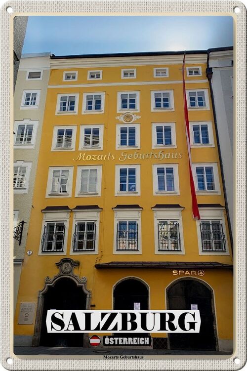 Blechschild Reise Salzburg Mozarts Geburtshaus 20x30cm