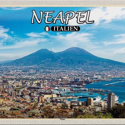 Cartel de chapa viaje Nápoles Italia Vesubio 30x20cm