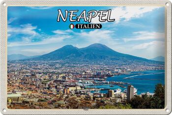 Panneau en étain voyage Naples Italie Vésuve 30x20cm 1