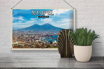 Panneau en étain voyage Naples Italie Vésuve 30x20cm 3