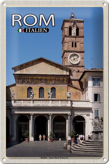 Plaque en tôle voyage Rome Basilique Santa Maria Trastevere 20x30cm 1